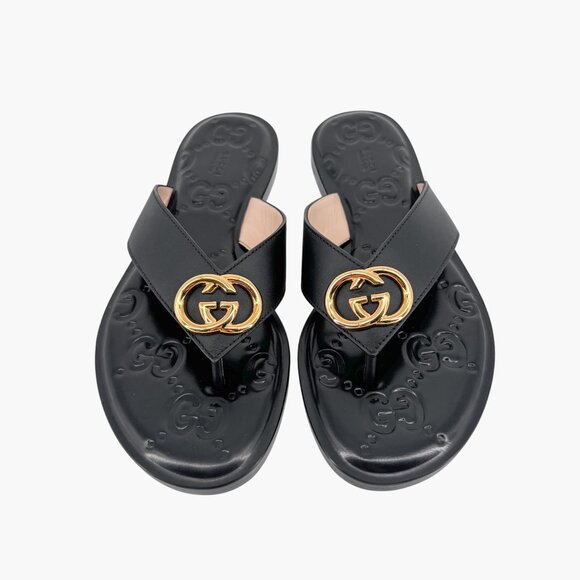 Gucci GG Black Interlocking Logo Flat Thong Sandal Flip Flop Size 37 US 7 Women - Picture 3 of 15
